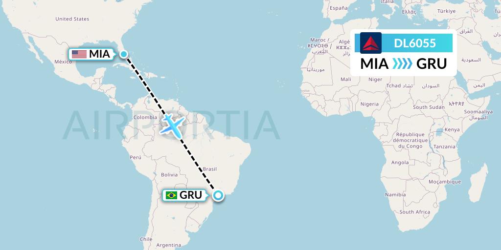 DL6055 Delta Air Lines Flight Map: Miami to Sao Paulo