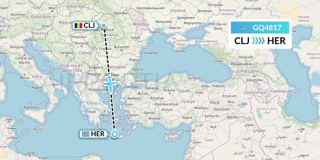 GQ4817 Sky Express (Greece) Flight Map: Cluj-Napoca to Heraklion