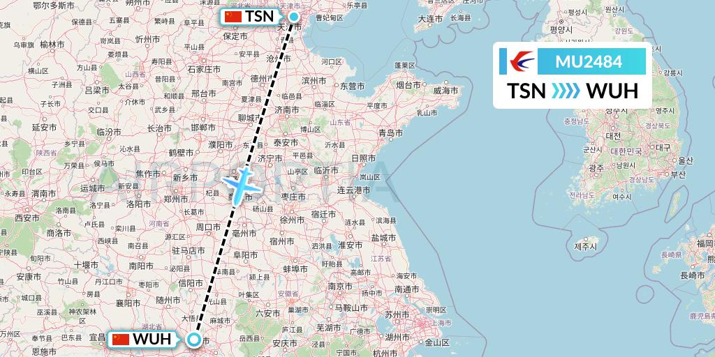 MU2484 China Eastern Airlines Flight Map: Tianjin to Wuhan