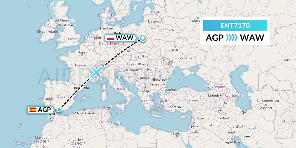 ENT7170 Enter Air Flight Map: Malaga to Warsaw