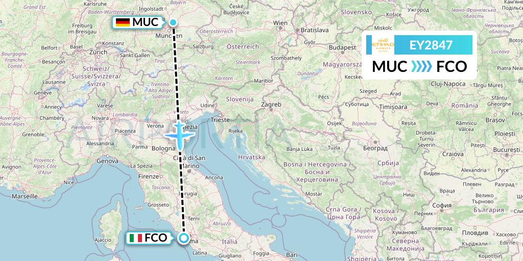 EY2847 Etihad Airways Flight Map: Munich to Rome
