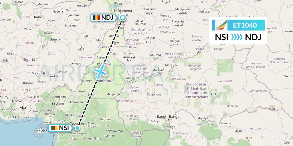 ET1040 Ethiopian Airlines Flight Map: Yaounde to N'Djamena
