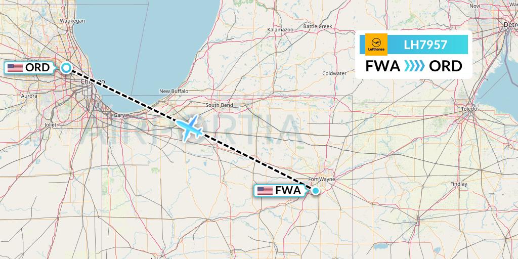 LH7957 Lufthansa Flight Map: Fort Wayne to Chicago