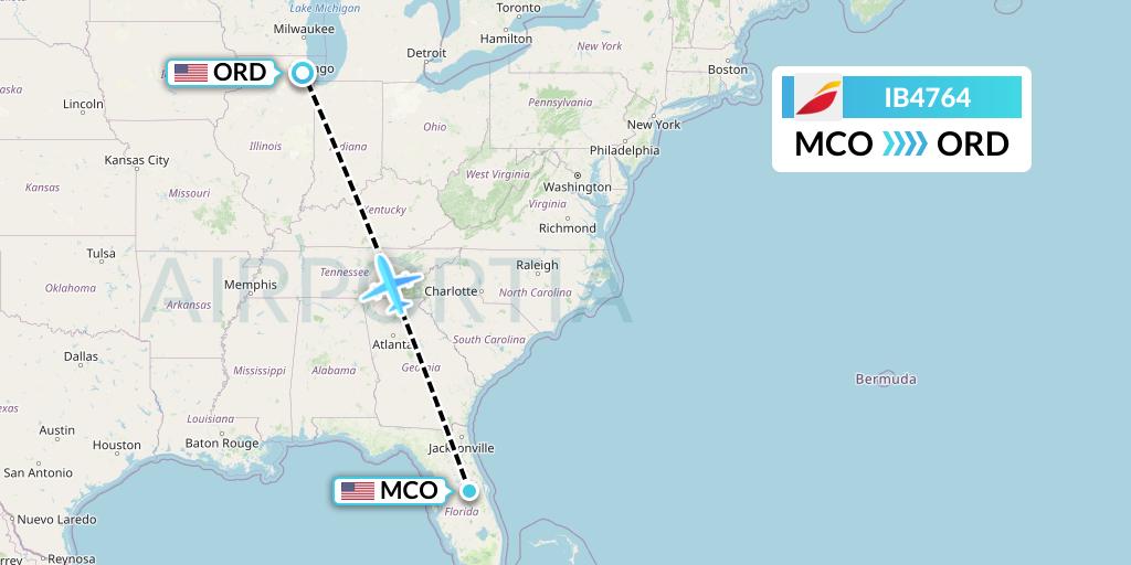 IB4764 Iberia Flight Map: Orlando to Chicago