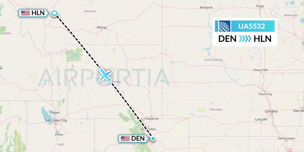 UA5532 United Airlines Flight Map: Denver to Helena