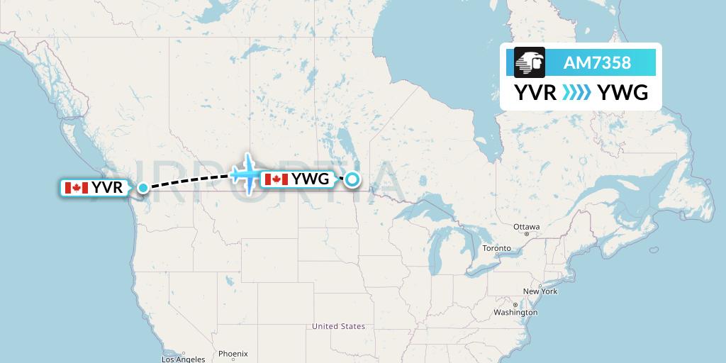 AM7358 Aeromexico Flight Map: Vancouver to Winnipeg