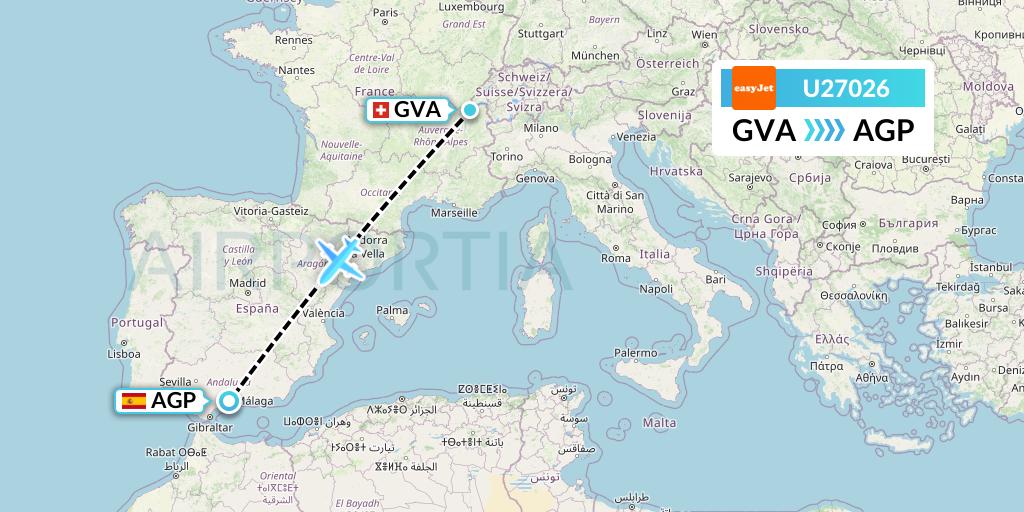 U27026 EasyJet Flight Map: Geneva to Malaga