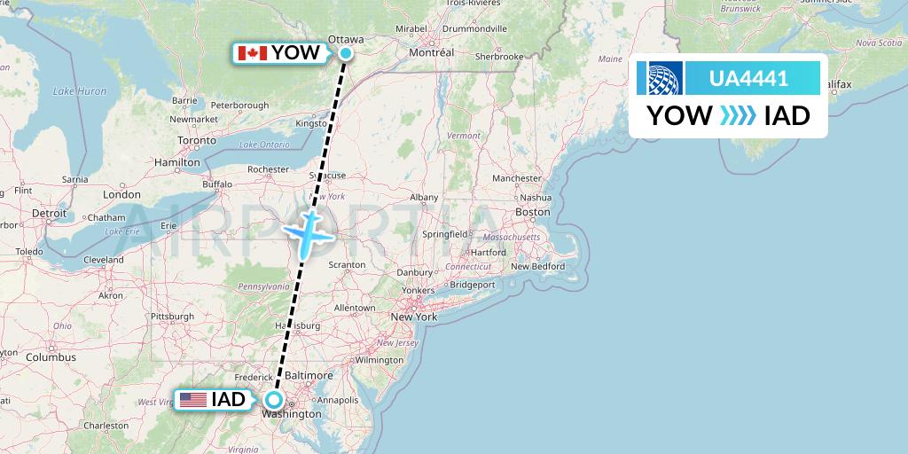 UA4441 United Airlines Flight Map: Ottawa to Washington