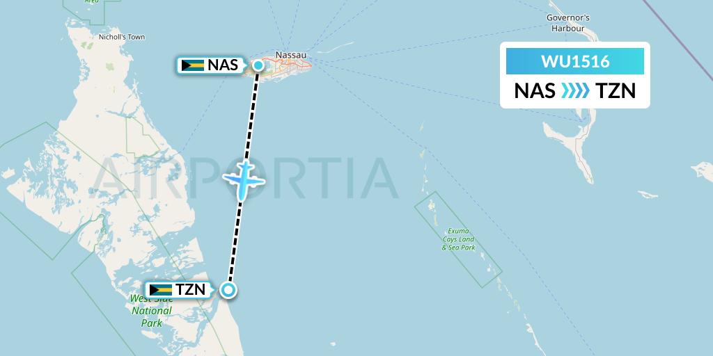 WU1516 Western Air Flight Map: Nassau to South Andros
