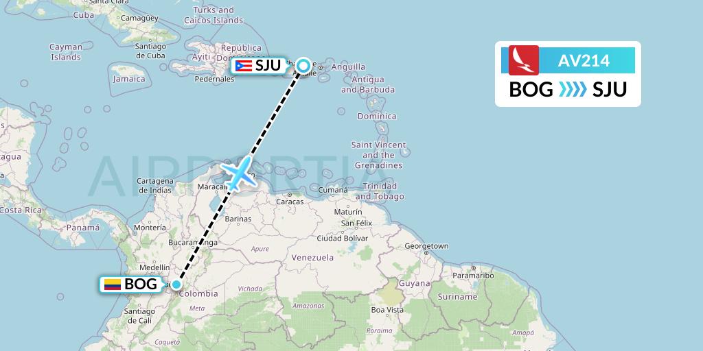 AV214 Avianca Flight Map: Bogota to San Juan