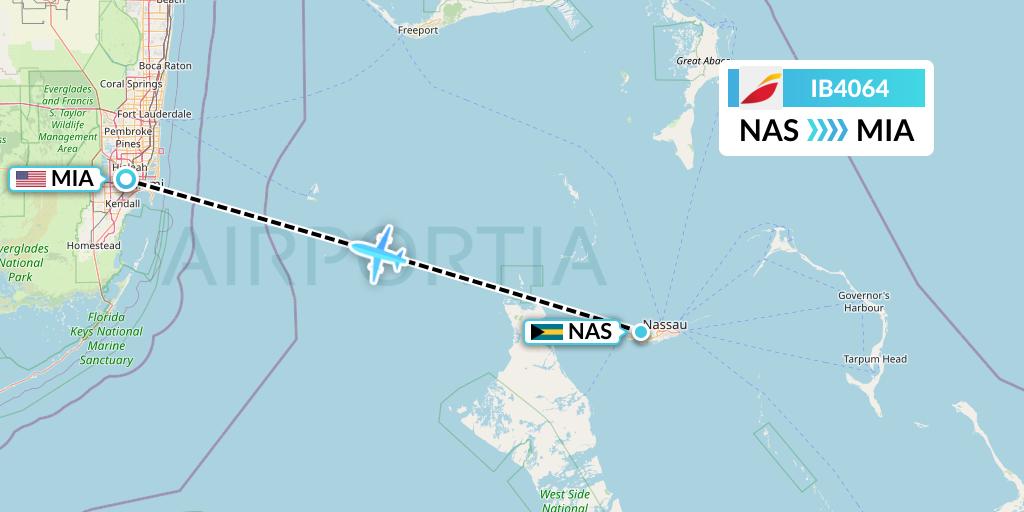 IB4064 Iberia Flight Map: Nassau to Miami