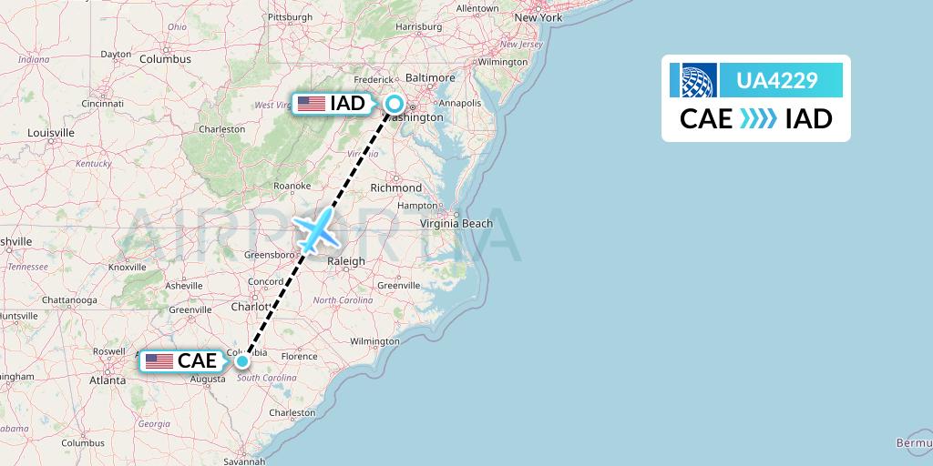 UA4229 United Airlines Flight Map: Columbia to Washington