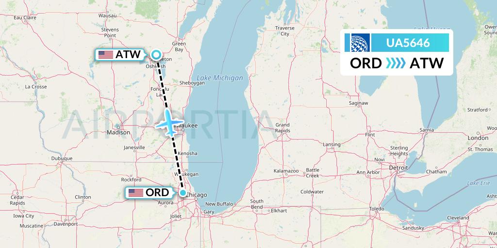 UA5646 United Airlines Flight Map: Chicago to Appleton