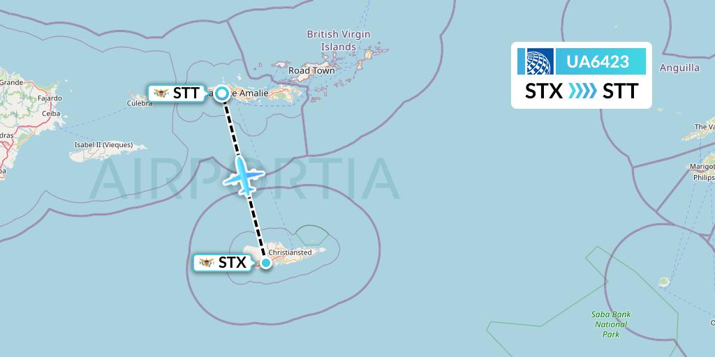 UA6423 United Airlines Flight Map: St. Croix to St. Thomas
