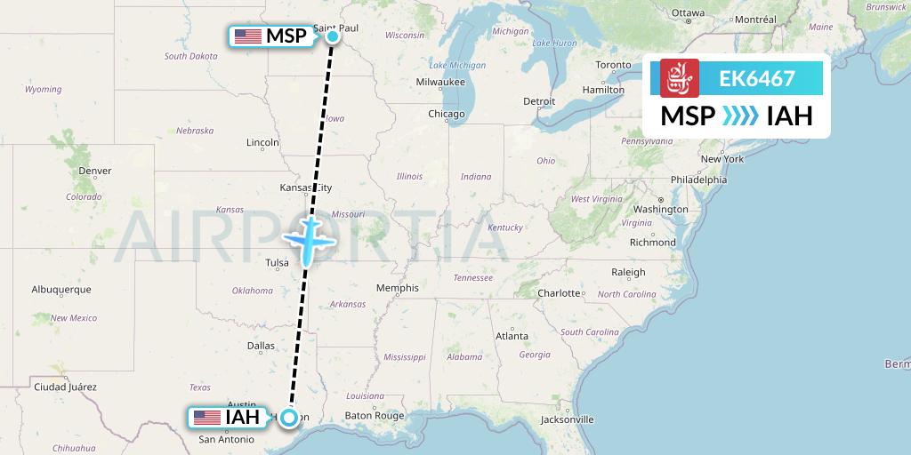 EK6467 Emirates Flight Map: Minneapolis to Houston