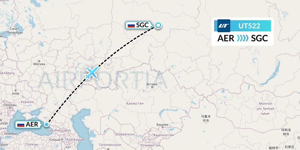 UT522 UTair Flight Map: Sochi to Surgut