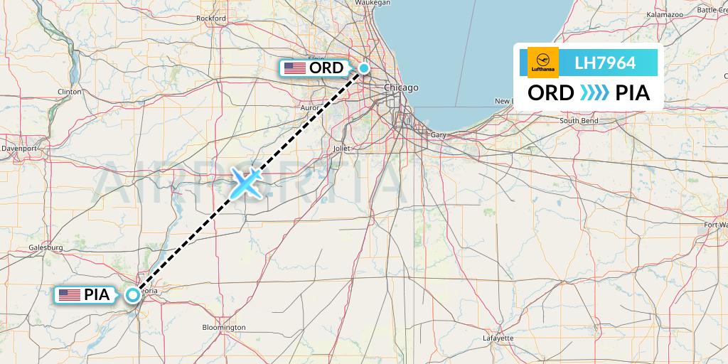 LH7964 Lufthansa Flight Map: Chicago to Peoria