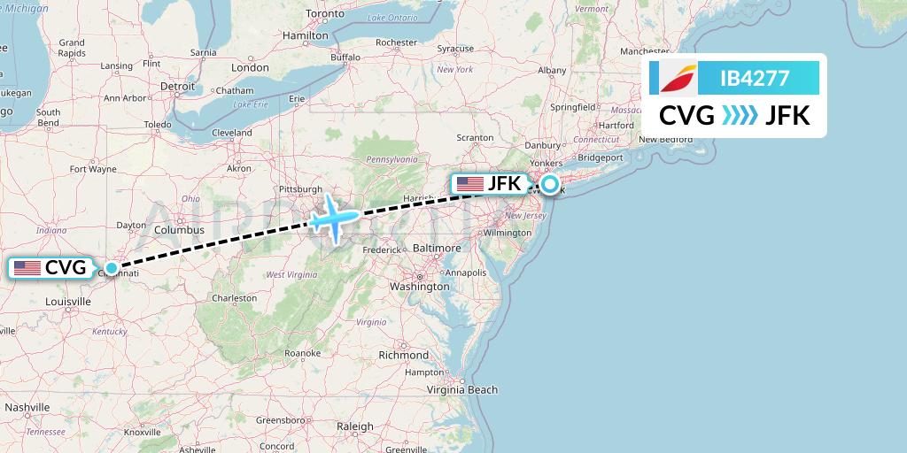 IB4277 Iberia Flight Map: Cincinnati to New York