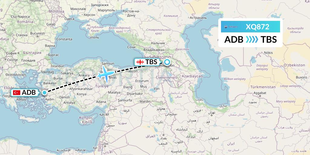 XQ872 SunExpress Flight Map: Izmir to Tbilisi