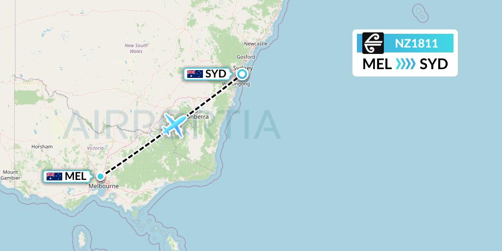 NZ1811 Air New Zealand Flight Map: Melbourne to Sydney