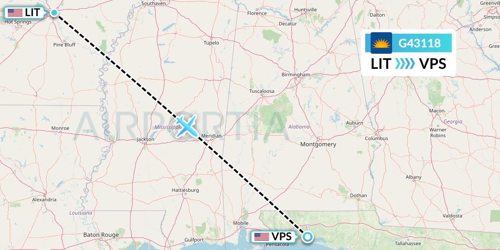 G43118 Allegiant Air Flight Map: Little Rock to Valparaiso