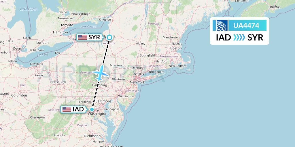 UA4474 United Airlines Flight Map: Washington to Syracuse