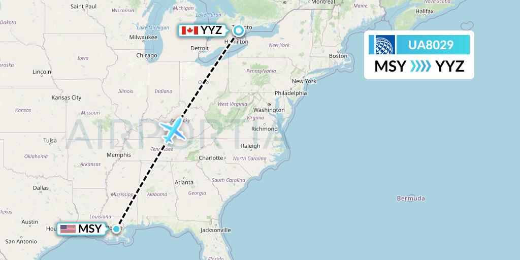 UA8029 United Airlines Flight Map: New Orleans to Toronto