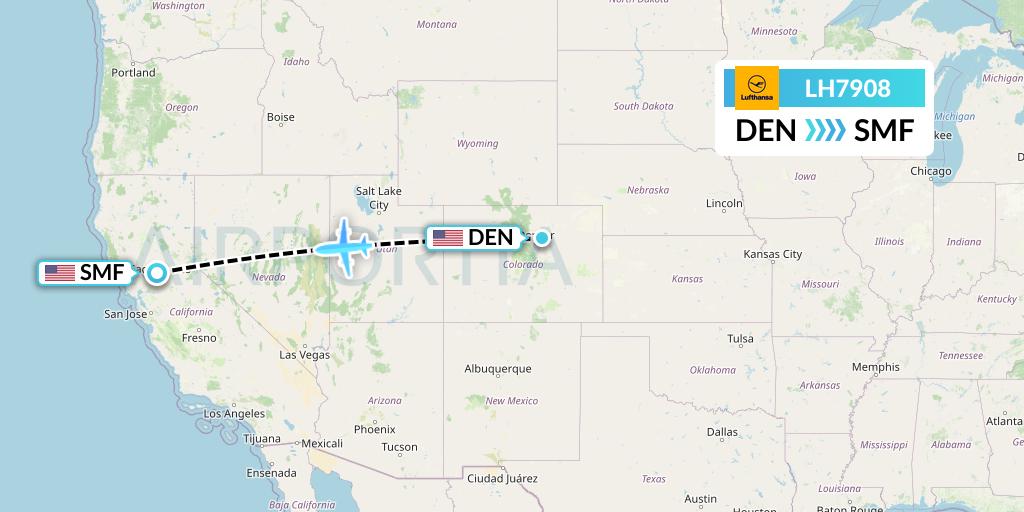LH7908 Lufthansa Flight Map: Denver to Sacramento