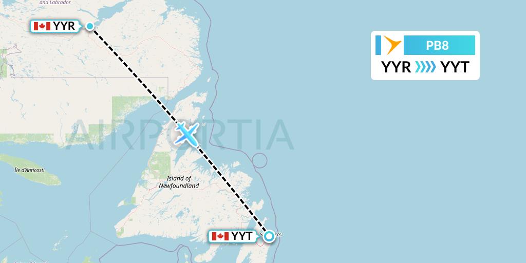 PB8 PAL Airlines Flight Map: Goose Bay to St. John's