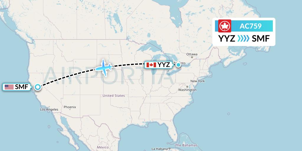 AC759 Air Canada Flight Map: Toronto to Sacramento