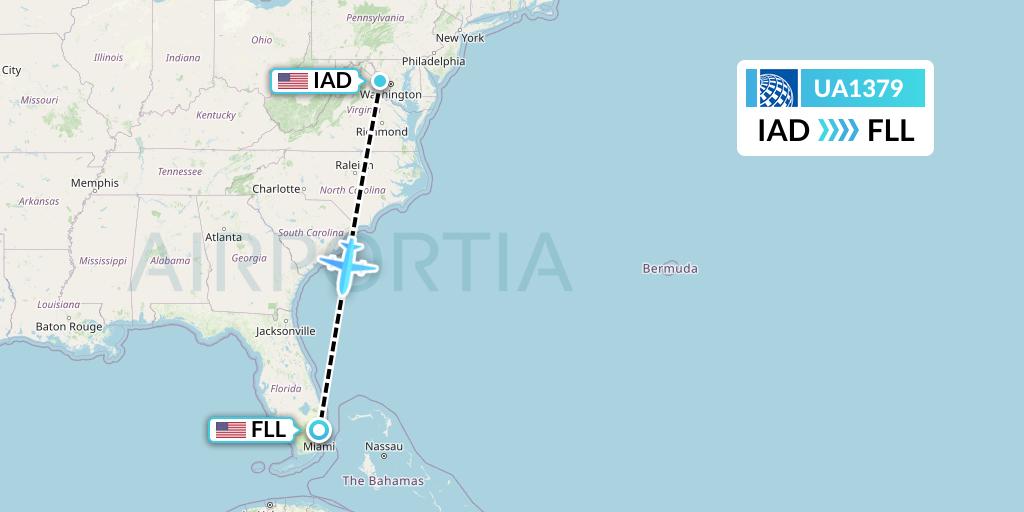 UA1379 United Airlines Flight Map: Washington to Fort Lauderdale