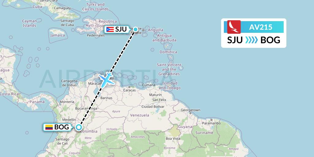 AV215 Avianca Flight Map: San Juan to Bogota