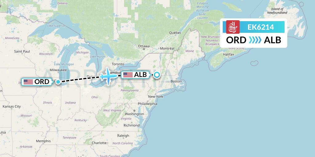 EK6214 Emirates Flight Map: Chicago to Albany
