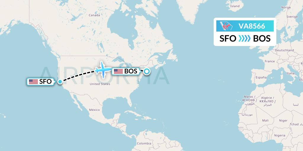 VA8566 Virgin Australia Flight Map: San Francisco to Boston