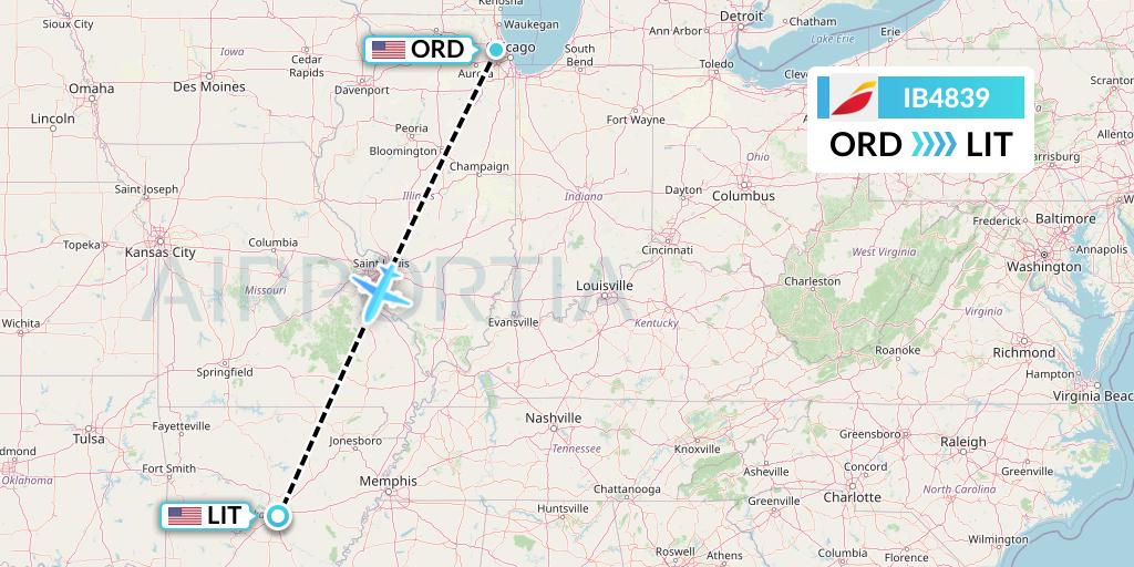 IB4839 Iberia Flight Map: Chicago to Little Rock