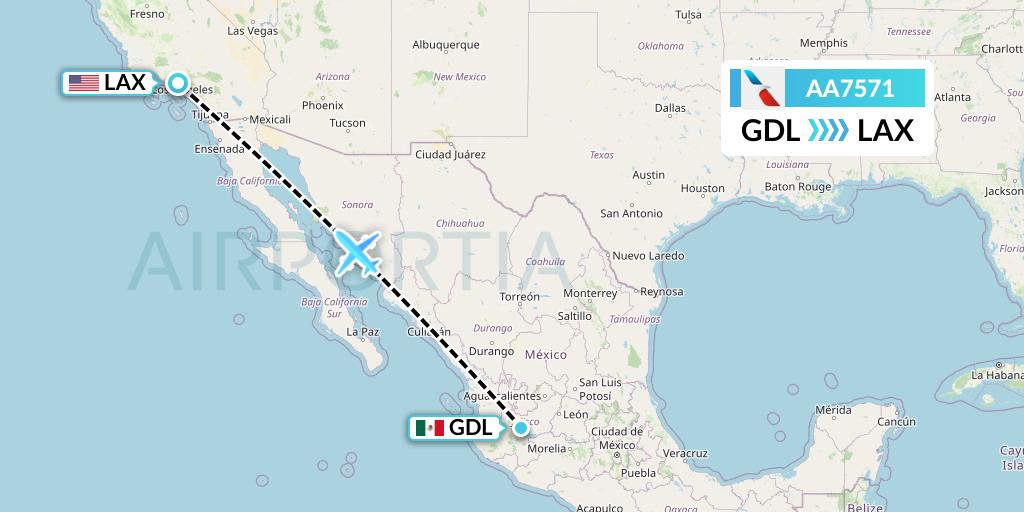 AA7571 American Airlines Flight Map: Guadalajara to Los Angeles