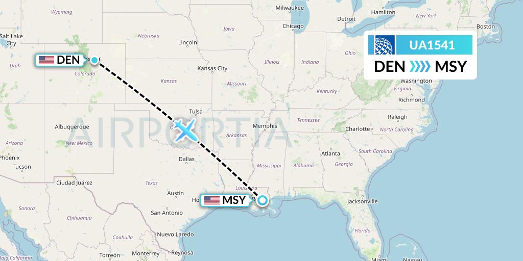 UA1541 United Airlines Flight Map: Denver to New Orleans