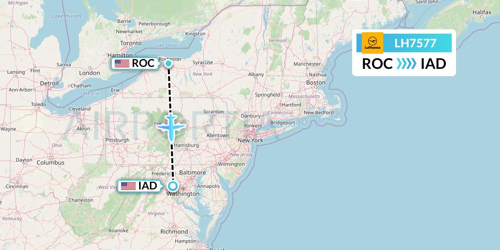 LH7577 Lufthansa Flight Map: Rochester to Washington