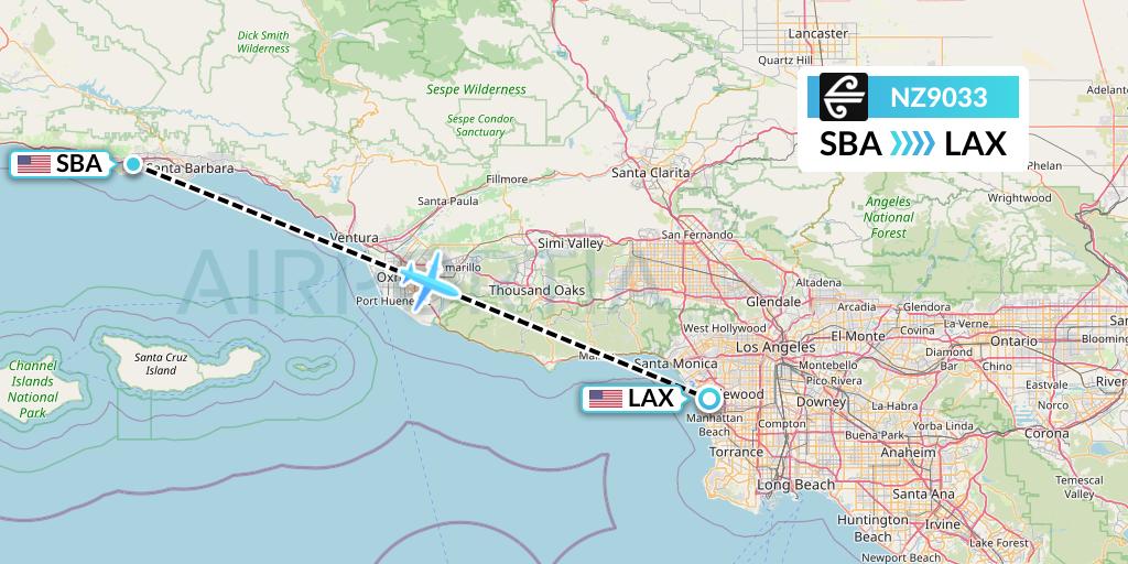 NZ9033 Air New Zealand Flight Map: Santa Barbara to Los Angeles