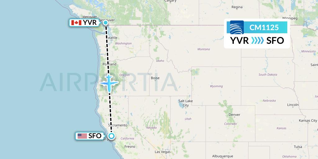 CM1125 Copa Airlines Flight Map: Vancouver to San Francisco