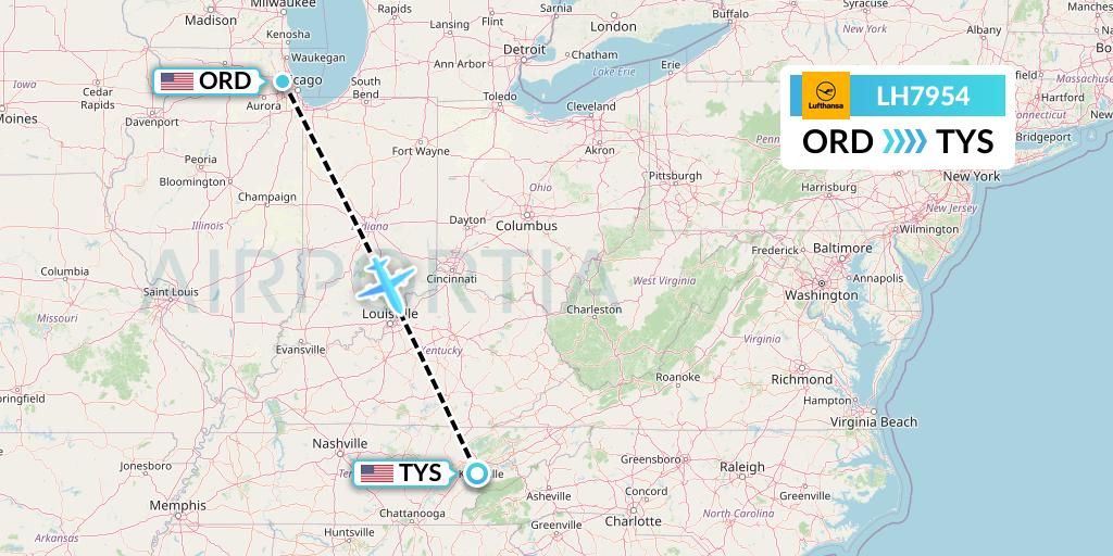 LH7954 Lufthansa Flight Map: Chicago to Knoxville