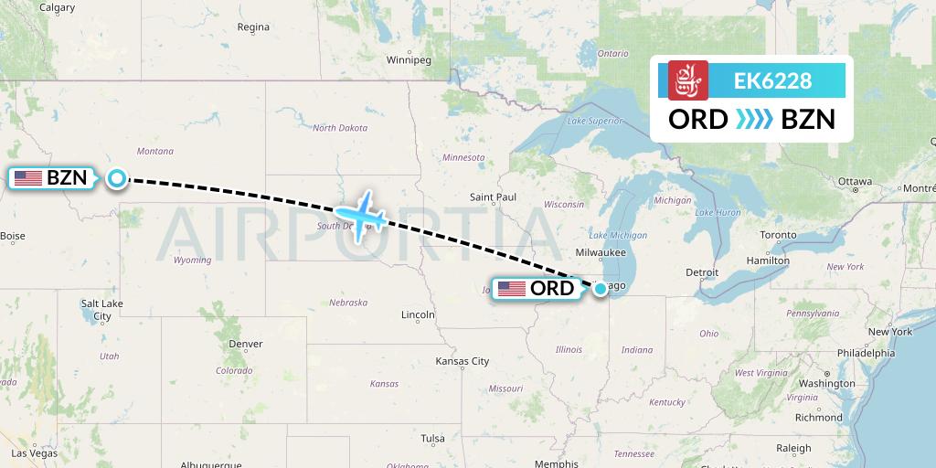 EK6228 Emirates Flight Map: Chicago to Bozeman