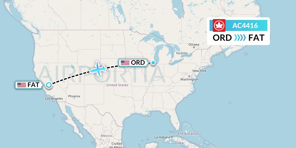 AC4416 Air Canada Flight Map: Chicago to Fresno