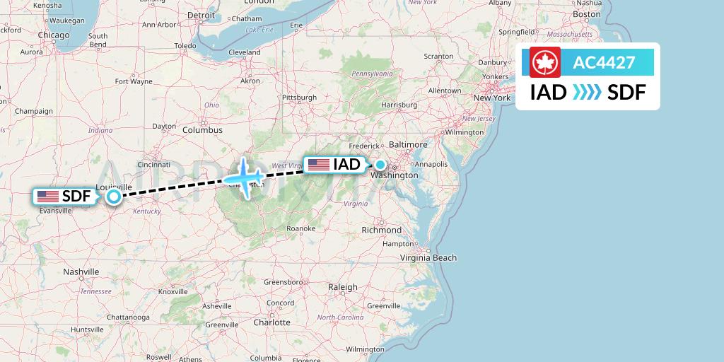 AC4427 Air Canada Flight Map: Washington to Louisville