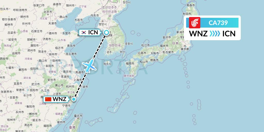 CA739 Air China Flight Map: Wenzhou to Seoul