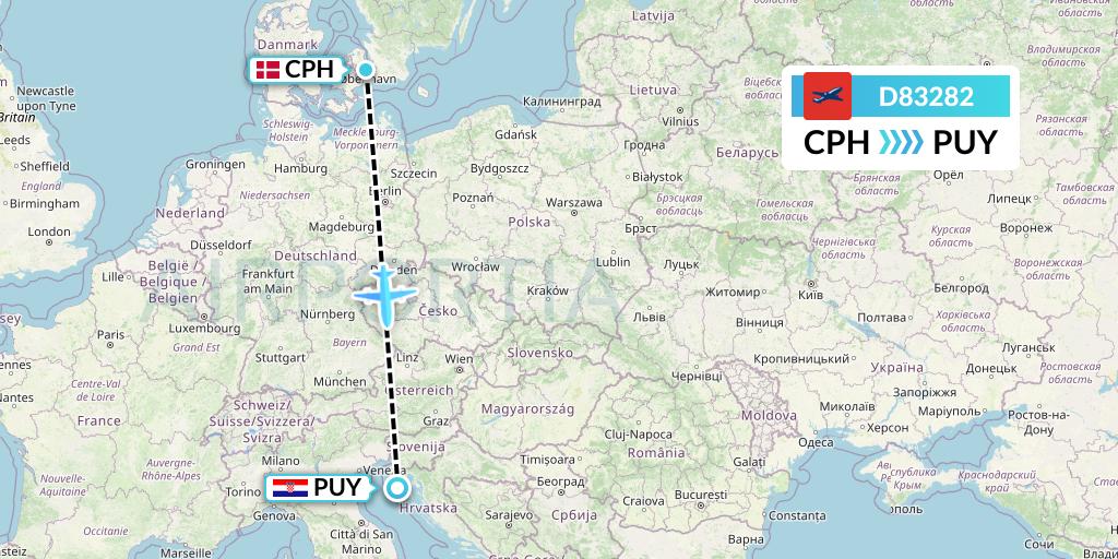 D83282 Norwegian Air International Flight Map: Copenhagen to Pula