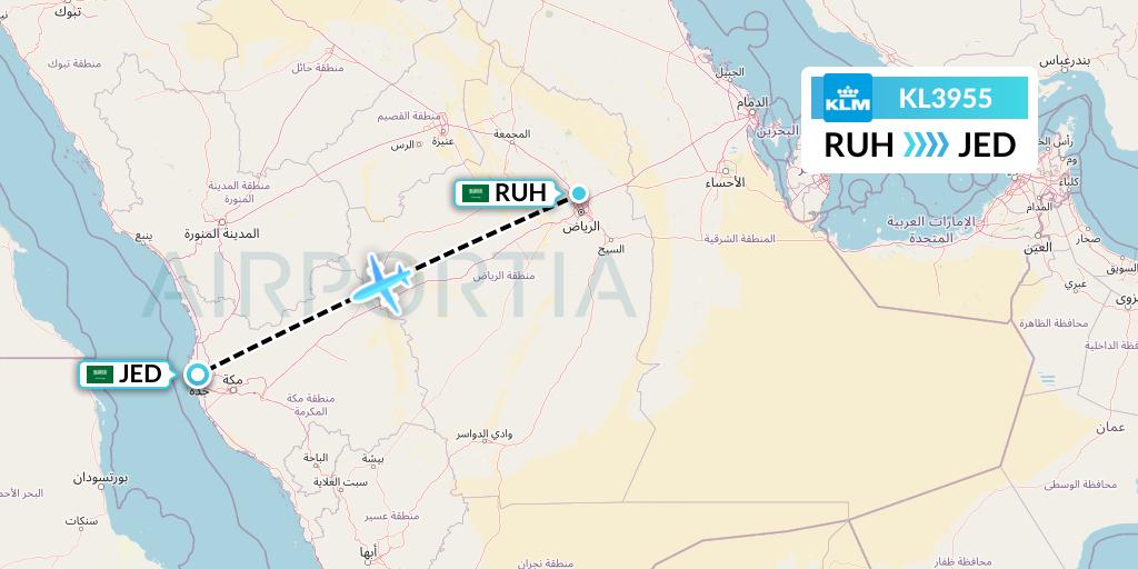 KL3955 KLM Flight Map: Riyadh to Jeddah