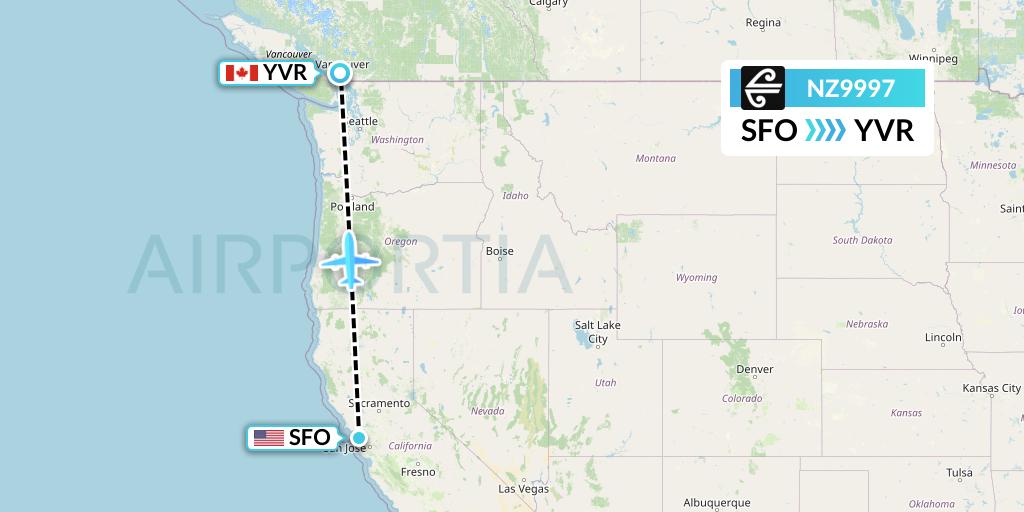 NZ9997 Air New Zealand Flight Map: San Francisco to Vancouver