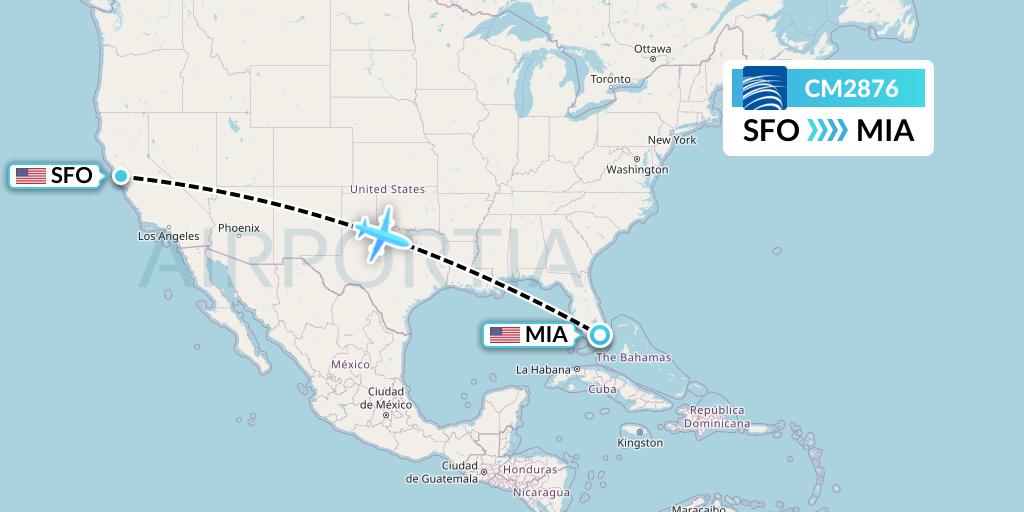 CM2876 Copa Airlines Flight Map: San Francisco to Miami