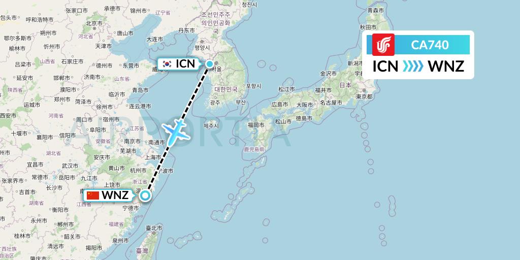 CA740 Air China Flight Map: Seoul to Wenzhou